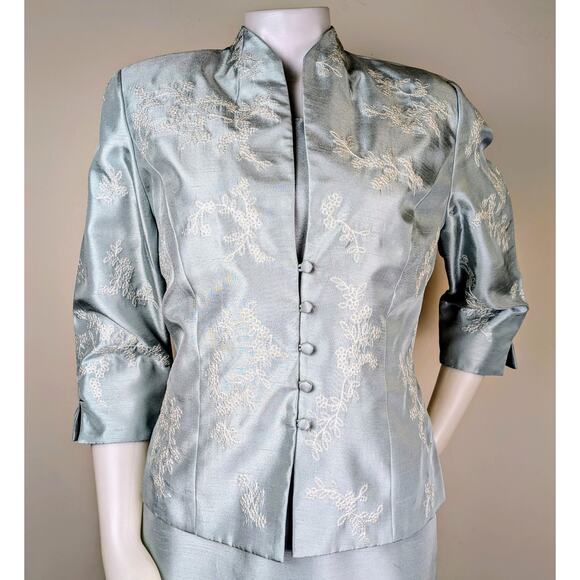 Jessica Howard Ice Blue 2Pc Maxi Asian Styled Embroidered Dress Size 12 Petite - Picture 2 of 11